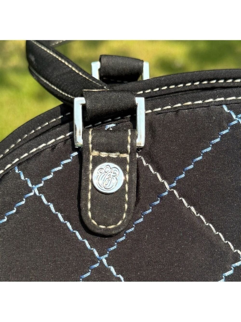 Vera Bradley Sausalito Quilted Handbag in Black Microfiber & Blue Stitch Detail - Picture 8 of 12